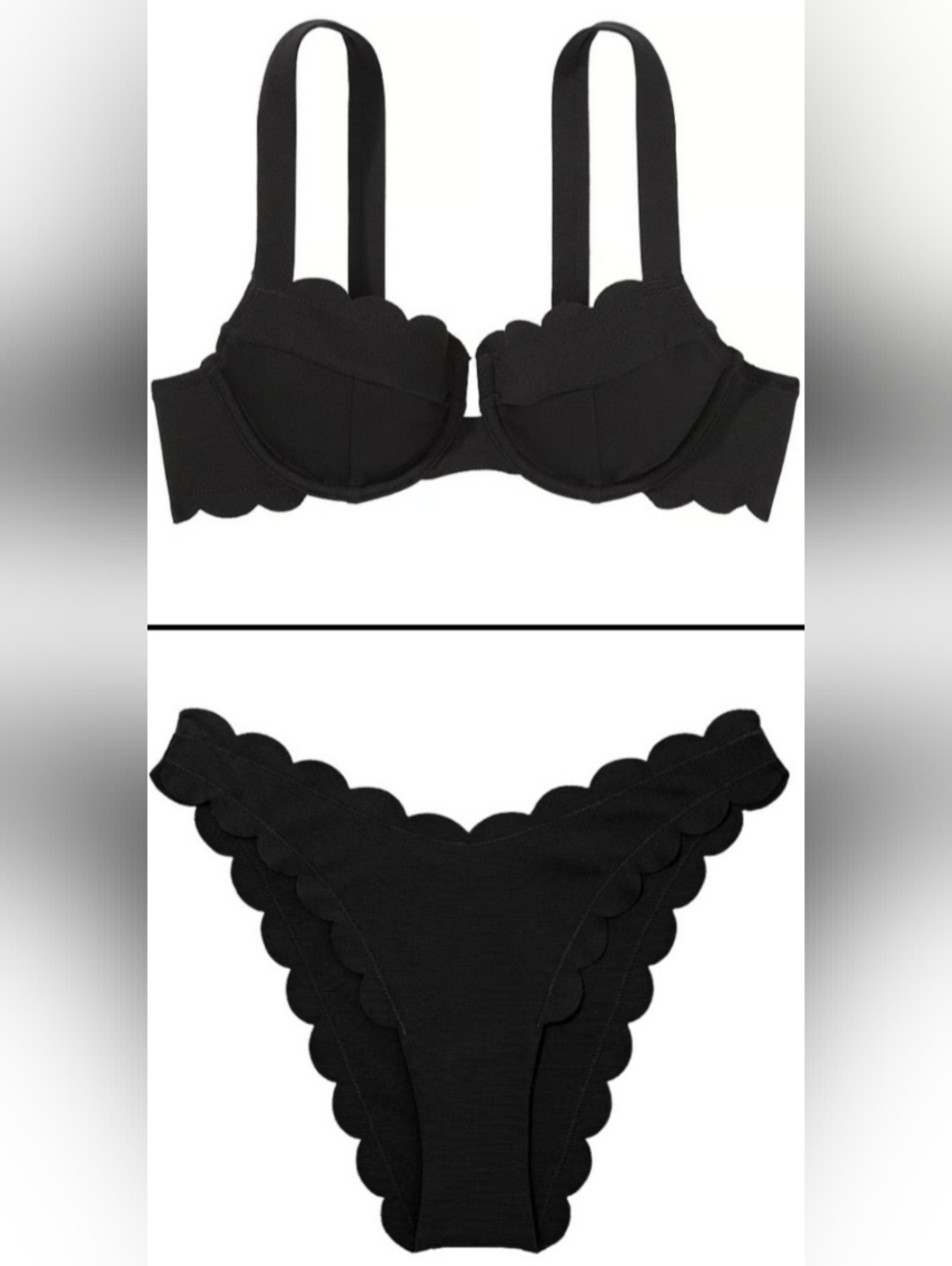36B/M VS Swim Full Coverage Brazilian Bikini Set Black Scallop